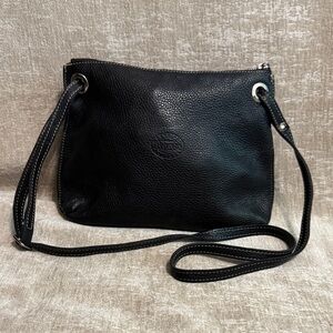 Roots Black Pebbled Leather Crossbody Bag